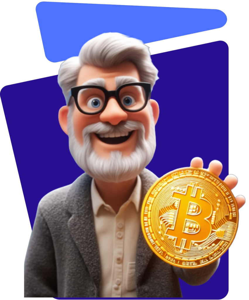 Walter Ledger holding a Bitcoin